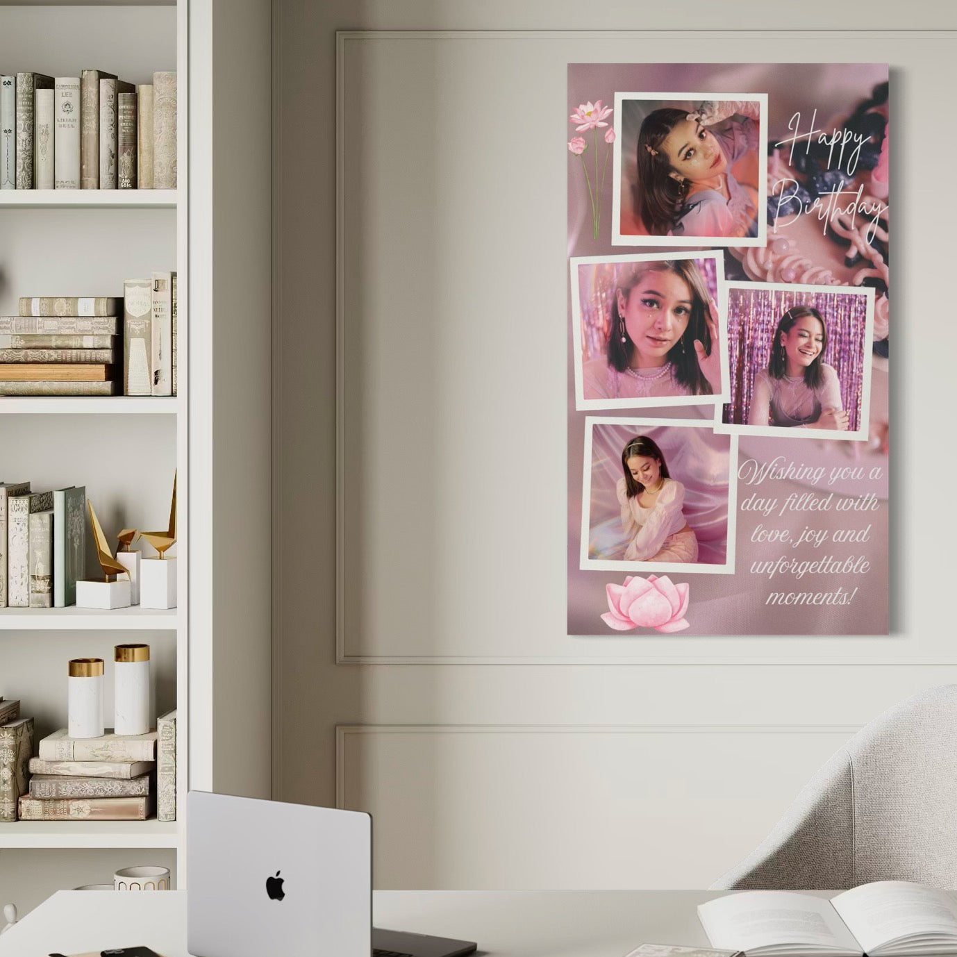 Tablou canvas decorativ cu tablou canvas aniversar cu patru fotografii si tort